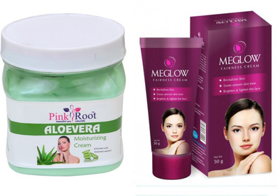 Pink Root ALOEVERA CREAM 500ML WITH MEGLOW WOMEN FAIRNESS CREAM(Set of 2)