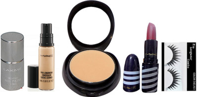 

Pro longwear combo Eyelashes, Mac Compact, Pro Longwear Concealer, Matte Finish Lipstick, Mirror Nail polish(Set of 5)