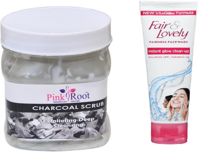 

Pink Root CHARCOAL SCRUB 500ML WITH FAIR & LOVELY INSTANT GLOW CLEAN-UP FACE WASH(Set of 2)