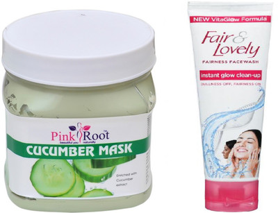 

Pink Root CUCUMBER MASK 500ML WITH FAIR & LOVELY INSTANT GLOW CLEAN-UP FACE WASH(Set of 2)