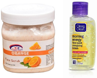 

Pink Root ORANGE SCRUB 500ML WITH CLEAN & CLEAR LEMON FACE WASH(Set of 2)