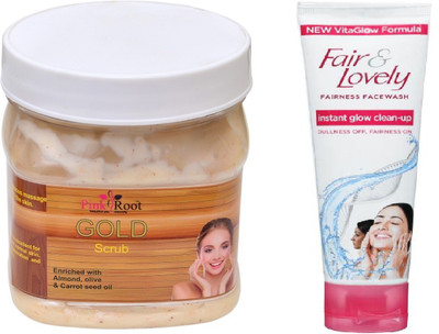 

Pink Root GOLD SCRUB 500ML WITH FAIR & LOVELY INSTANT GLOW CLEAN-UP FACE WASH(Set of 2)
