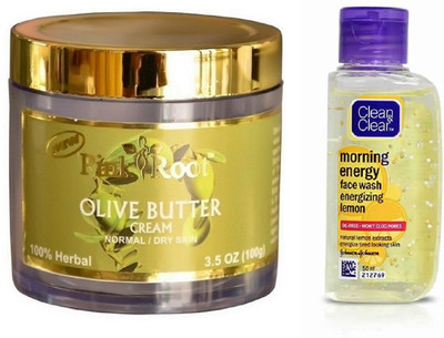 

Pink Root OLIVE BUTTER CREAM 100G WITH CLEAN & CLEAR LEMON FACE WASH(Set of 2)
