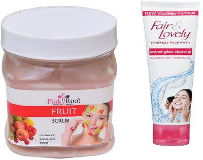 

Pink Root FRUIT SCRUB 500ML WITH FAIR & LOVELY INSTANT GLOW CLEAN-UP FACE WASH(Set of 2)