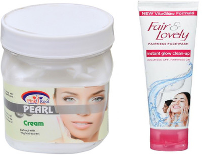 

Pink Root PEARL CREAM 500ML WITH FAIR & LOVELY INSTANT GLOW CLEAN-UP FACE WASH(Set of 2)