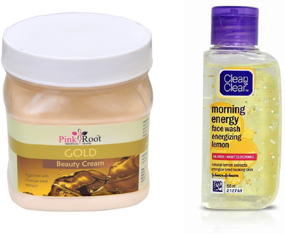 

Pink Root GOLD CREAM 500ML WITH CLEAN & CLEAR LEMON FACE WASH(Set of 2)