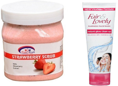 

Pink Root STRAWBERRY SCRUB 500ML WITH FAIR & LOVELY INSTANT GLOW CLEAN-UP FACE WASH(Set of 2)