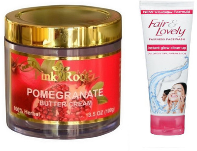 

Pink Root POMEGRANATE BUTTER CREAM 100G WITH FAIR & LOVELY INSTANT GLOW CLEAN-UP FACE WASH(Set of 2)