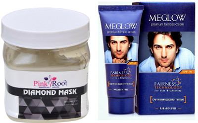 

Pink Root DIAMOND MASK 500ML WITH MEGLOW MEN FAIRNESS CREAM (SPF-15)(Set of 2)