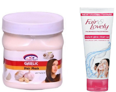 

Pink Root GARLIC MASK 500ML WITH FAIR & LOVELY INSTANT GLOW CLEAN-UP FACE WASH(Set of 2)
