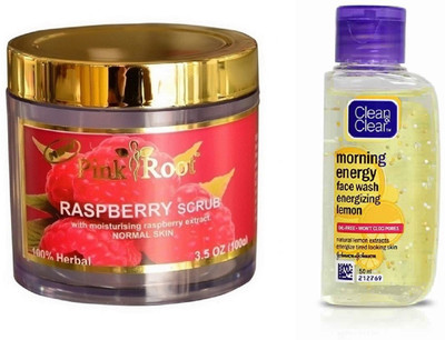 

Pink Root RASPBERRY SCRUB 100G WITH CLEAN & CLEAR LEMON FACE WASH(Set of 2)