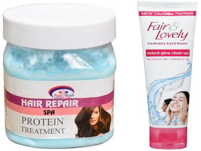 

Pink Root HAIR SPA CREAM 500ML WITH FAIR & LOVELY INSTANT GLOW CLEAN-UP FACE WASH(Set of 2)