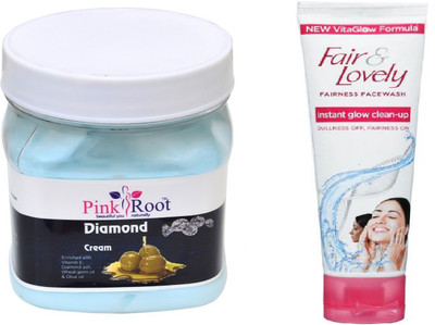 

Pink Root DIAMOND CREAM 500ML WITH FAIR & LOVELY INSTANT GLOW CLEAN-UP FACE WASH(Set of 2)