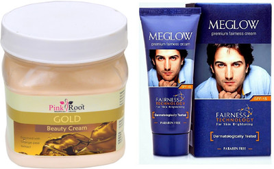

Pink Root GOLD CREAM 500ML WITH MEGLOW MEN FAIRNESS CREAM (SPF-15)(Set of 2)