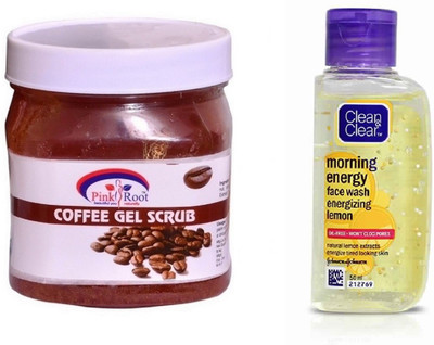 

Pink Root COFFEE SCRUB 500ML WITH CLEAN & CLEAR LEMON FACE WASH(Set of 2)