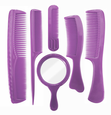 

Bueno High Quality Hair Brush Combo Kit With Hand Mirror/Hair Comb Set With Beauty Compact Mirror (6 Pcs) / Hair Comb Set For Men & Women(Set of 6)