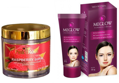 

Pink Root RASPBERRY SCRUB 100G WITH MEGLOW WOMEN FAIRNESS CREAM(Set of 2)