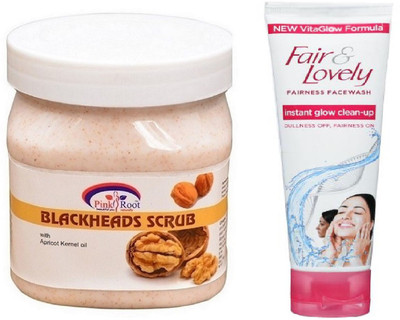 

Pink Root BLACKHEADS SCRUB 500ML WITH FAIR & LOVELY INSTANT GLOW CLEAN-UP FACE WASH(Set of 2)