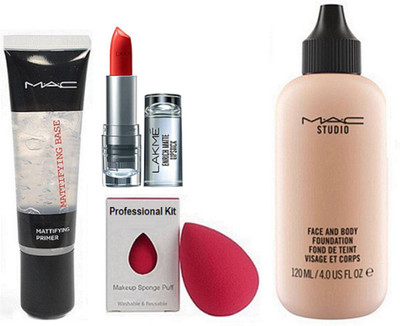 

Professional kit Sponge puff & mac face and body foundation with Lakme 9to5 Enrich Matte Lipstick& Mac Mattifying Base Primer(Set of 4)