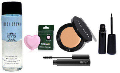 

Ultimate Silicon Puff And With Bobbi Brown Corrector Concealer With Makeup Remover, Mac Liquid Eyeliner And mascara(Set of 5)