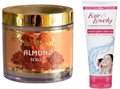 

Pink Root ALMOND SCRUB 100G WITH FAIR & LOVELY INSTANT GLOW CLEAN-UP FACE WASH(Set of 2)