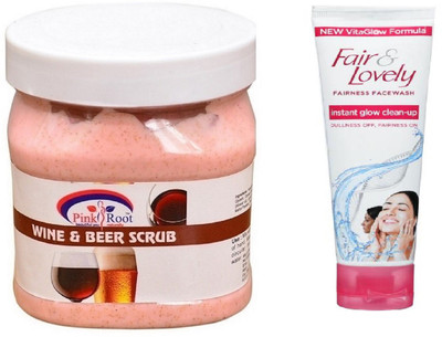 

Pink Root WINE BEER SCRUB 500ML WITH FAIR & LOVELY INSTANT GLOW CLEAN-UP FACE WASH(Set of 2)