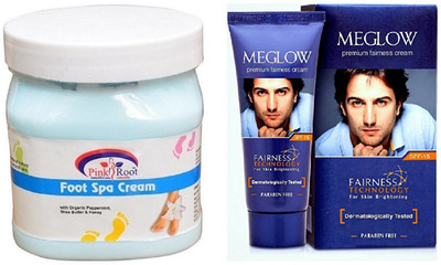 

Pink Root FOOT SPA CREAM 500ML WITH MEGLOW MEN FAIRNESS CREAM (SPF-15)(Set of 2)