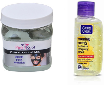 

Pink Root CHARCOAL MASK 500ML WITH CLEAN & CLEAR LEMON FACE WASH(Set of 2)