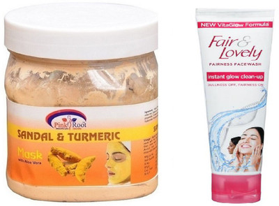

Pink Root SANDAL MASK 500ML WITH FAIR & LOVELY INSTANT GLOW CLEAN-UP FACE WASH(Set of 2)