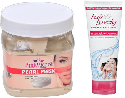 

Pink Root PEARL MASK 500ML WITH FAIR & LOVELY INSTANT GLOW CLEAN-UP FACE WASH(Set of 2)