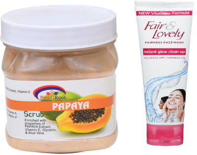 

Pink Root PAPAYA SCRUB 500ML WITH FAIR & LOVELY INSTANT GLOW CLEAN-UP FACE WASH(Set of 2)