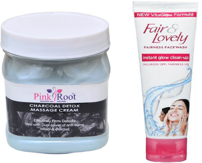 

Pink Root CHARCOAL CREAM 500ML WITH FAIR & LOVELY INSTANT GLOW CLEAN-UP FACE WASH(Set of 2)