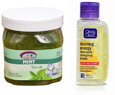

Pink Root MINT SCRUB 500ML WITH CLEAN & CLEAR LEMON FACE WASH(Set of 2)