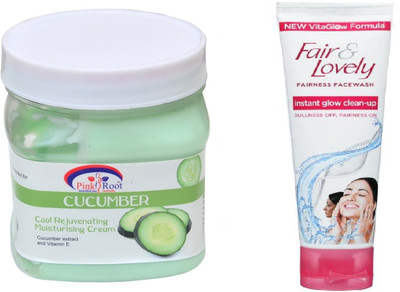 

Pink Root CUCUMBER CREAM 500ML WITH FAIR & LOVELY INSTANT GLOW CLEAN-UP FACE WASH(Set of 2)