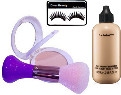 

divas beauty Eyelashes,Two Way Compact Loose Powder , Makeup Brush, Liquid Foundation Face & Body 120 ml(Set of 4)