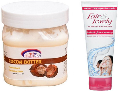 

Pink Root COCOA BUTTER CREAM 500ML WITH FAIR & LOVELY INSTANT GLOW CLEAN-UP FACE WASH(Set of 2)