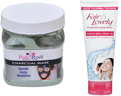 

Pink Root CHARCOAL MASK 500ML WITH FAIR & LOVELY INSTANT GLOW CLEAN-UP FACE WASH(Set of 2)
