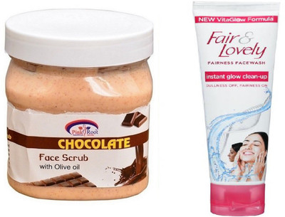 

Pink Root CHOCOLATE SCRUB 500ML WITH FAIR & LOVELY INSTANT GLOW CLEAN-UP FACE WASH(Set of 2)