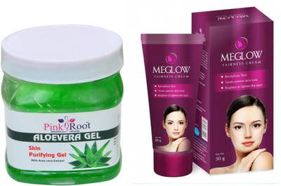 

Pink Root ALOEVERA GEL 500ML WITH MEGLOW WOMEN FAIRNESS CREAM(Set of 2)