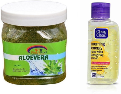 

Pink Root ALOEVERA SCRUB 500ML WITH CLEAN & CLEAR LEMON FACE WASH(Set of 2)