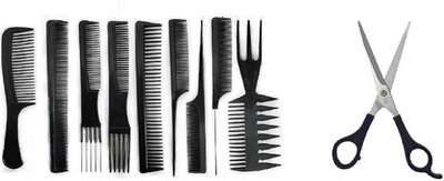 

INAAYA Hair Comb Set For Men And Women Set Of 9 With Hair Cutting Scissors, Black(Set of 10)