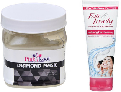 

Pink Root DIAMOND MASK 500ML WITH FAIR & LOVELY INSTANT GLOW CLEAN-UP FACE WASH(Set of 2)