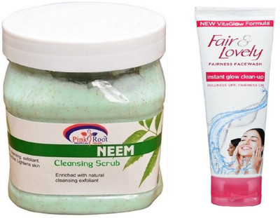 

Pink Root NEEM SCRUB 500ML WITH FAIR & LOVELY INSTANT GLOW CLEAN-UP FACE WASH(Set of 2)
