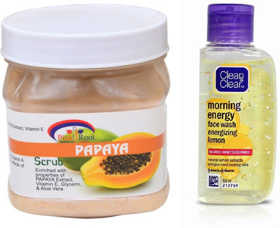 

Pink Root PAPAYA SCRUB 500ML WITH CLEAN & CLEAR LEMON FACE WASH(Set of 2)