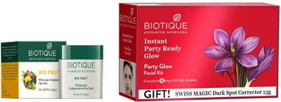 BIOTIQUE BIO PARTY GLOW FACIAL KIT, Fruit Whitening & Depigmentation Face Pack(Set of 2)