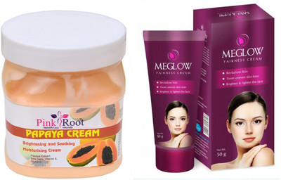 

Pink Root PAPAYA CREAM 500ML WITH MEGLOW WOMEN FAIRNESS CREAM(Set of 2)