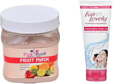 

Pink Root FRUIT MASK 500ML WITH FAIR & LOVELY INSTANT GLOW CLEAN-UP FACE WASH(Set of 2)