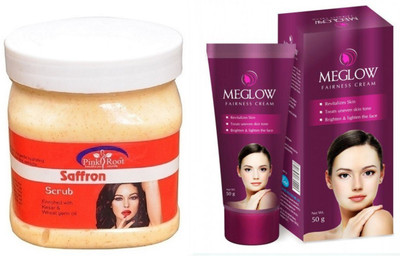 Pink Root SAFFRON SCRUB 500ML WITH MEGLOW WOMEN FAIRNESS CREAM(Set of 2)