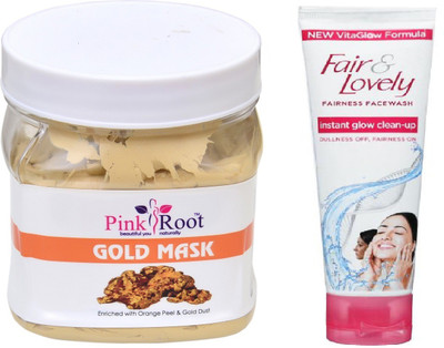 

Pink Root GOLD MASK 500ML WITH FAIR & LOVELY INSTANT GLOW CLEAN-UP FACE WASH(Set of 2)
