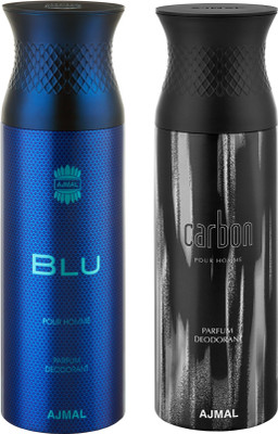

Ajmal Blu & Carbon Deodorants for Men pack of 2 Deodorant Spray - For Men(400 ml, Pack of 2)